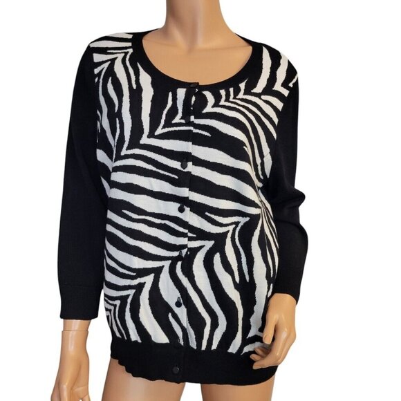 Talbots Cardigan Sweater Womens Size XL Timeless Zebra Print Button Front - Picture 1 of 11